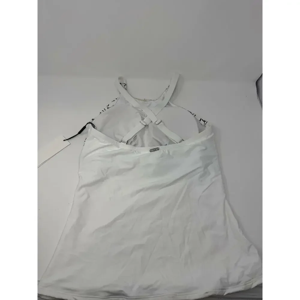 Calvin Klein Women's Criss-Cross Back Tankini Swim Top White/Black L
